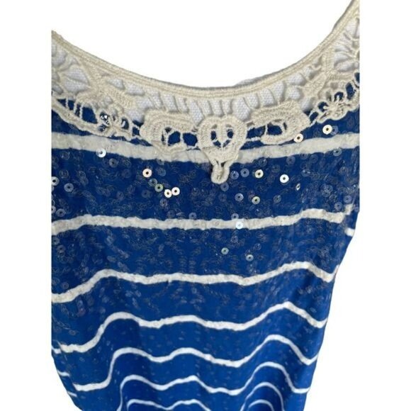 Lane Bryant Top Blouse Shirt Plus Size 22 24 Blue White Lace Clear Sequin - Picture 5 of 11